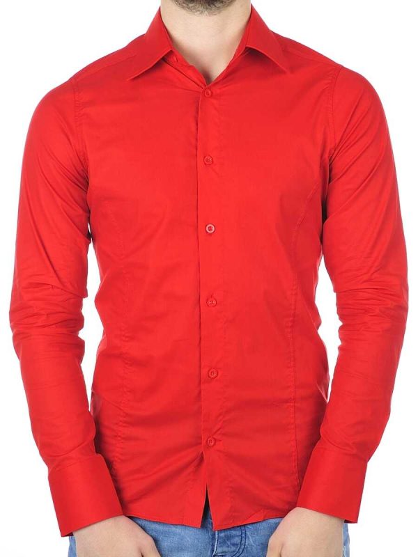 Red Bridge getailleerd slim fit stretch effen heren overhemd Rood