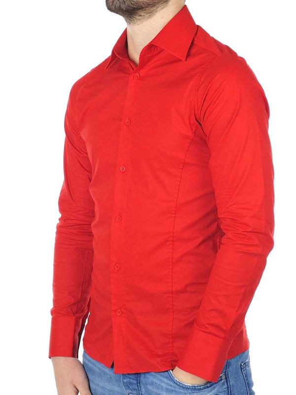 Red Bridge getailleerd slim fit stretch effen heren overhemd Rood