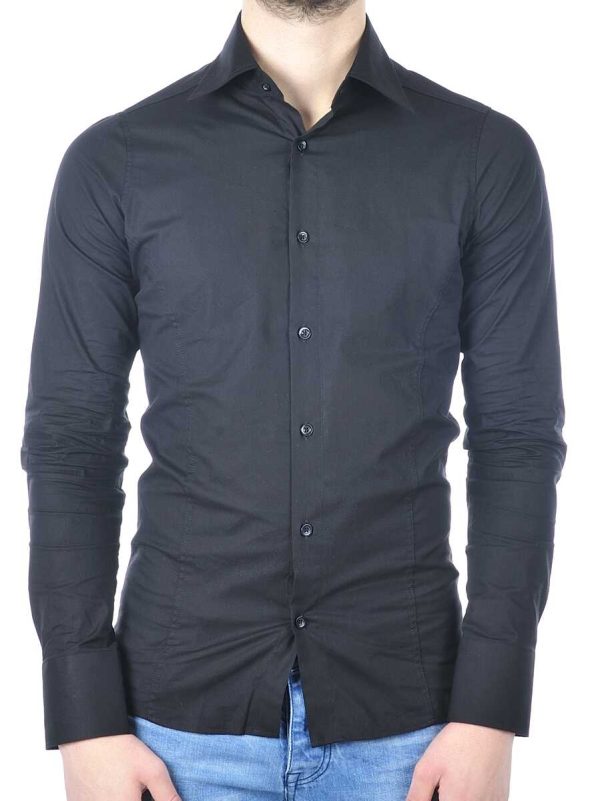 Red Bridge getailleerd slim fit stretch effen heren overhemd Zwart