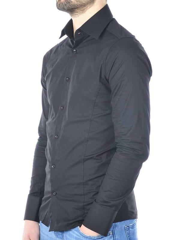 Red Bridge getailleerd slim fit stretch effen heren overhemd Zwart