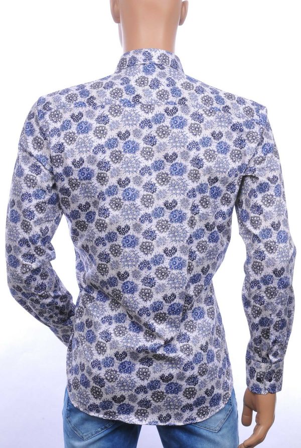 Corrino Italiaanse getailleerd slim fit allover bloemen dessin heren overhemd Navy