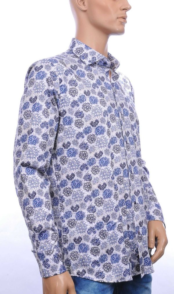 Corrino Italiaanse getailleerd slim fit allover bloemen dessin heren overhemd Navy