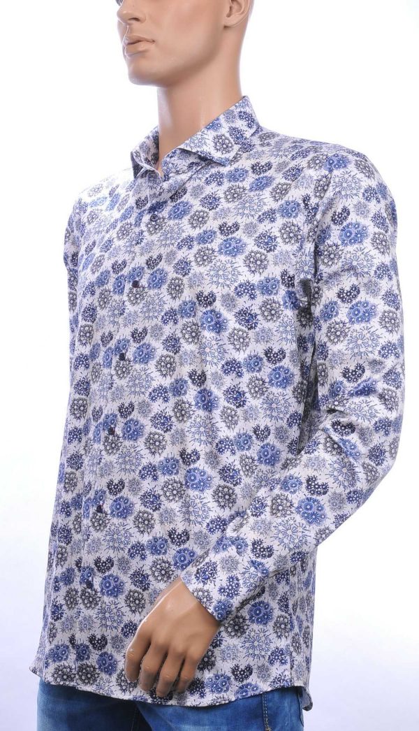 Corrino Italiaanse getailleerd slim fit allover bloemen dessin heren overhemd Navy