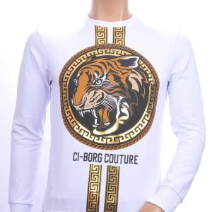 Ci-Borg ronde hals heren sweatshirt met tijgerkop print Wit