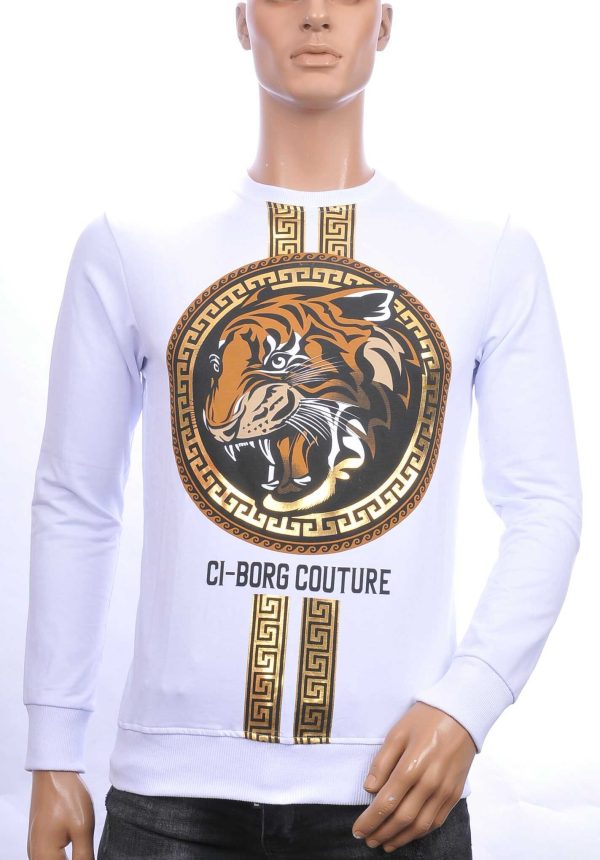 Ci-Borg ronde hals heren sweatshirt met tijgerkop print Wit