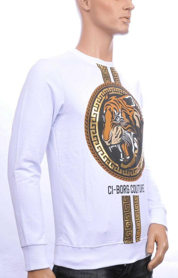 Ci-Borg ronde hals heren sweatshirt met tijgerkop print Wit