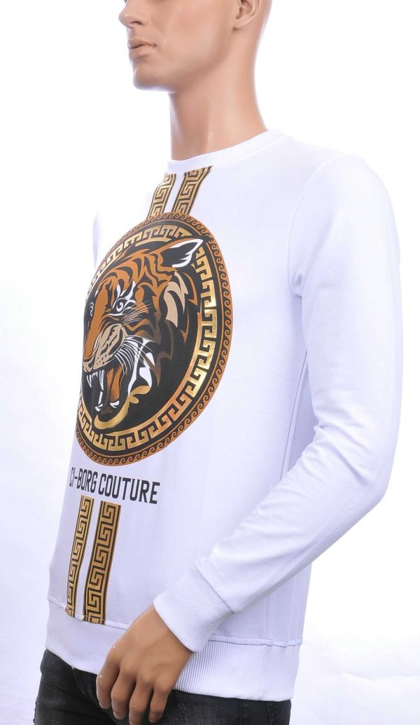 Ci-Borg ronde hals heren sweatshirt met tijgerkop print Wit