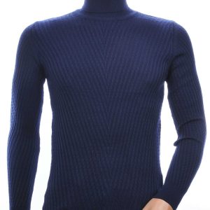 Club Ju dunne heren coltrui met gevlochten gebreid dessin Navy