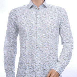 Corrino Italiaans getailleerd slim fit allover bladeren dessin heren overhemd Groen
