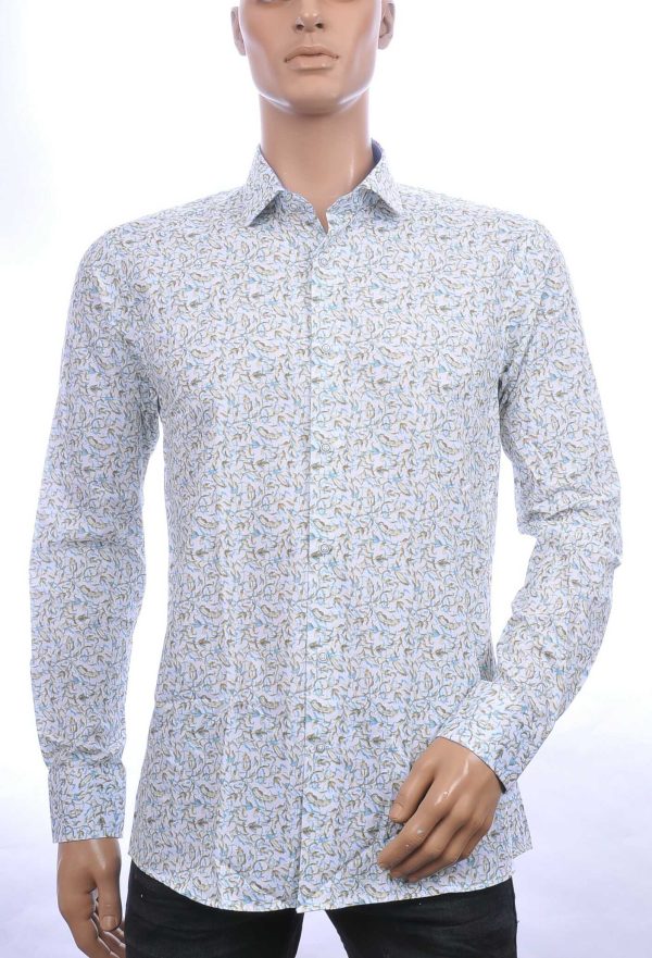 Corrino Italiaans getailleerd slim fit allover bladeren dessin heren overhemd Groen