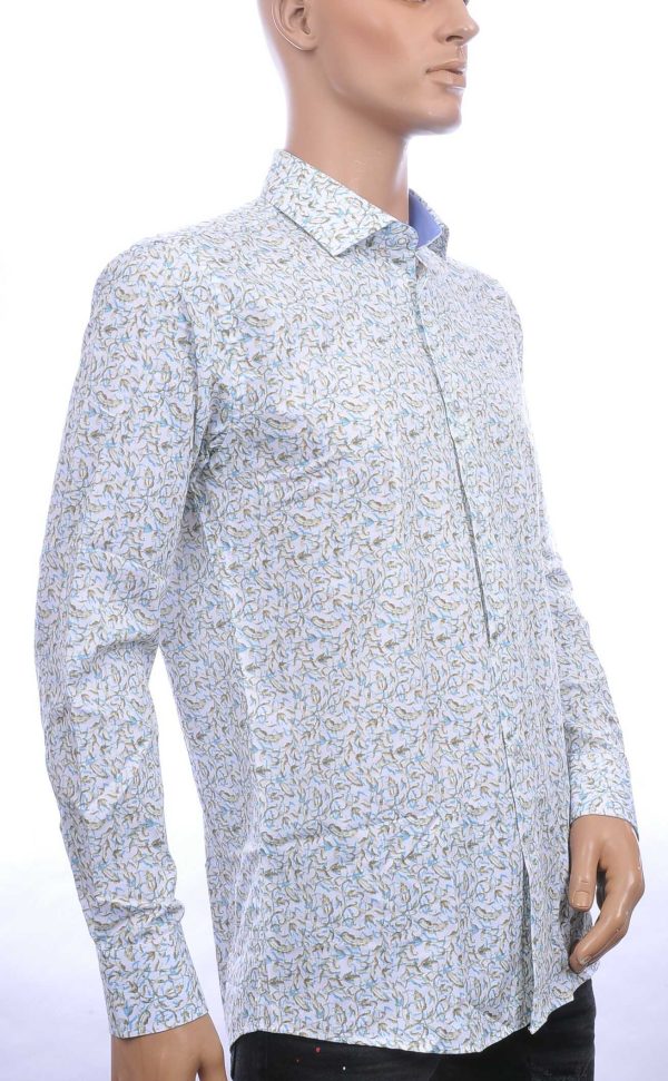 Corrino Italiaans getailleerd slim fit allover bladeren dessin heren overhemd Groen