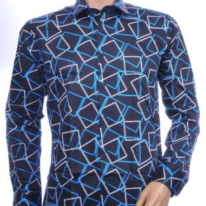 Corrino Italiaans getailleerd slim fit allover vierkantjes dessin heren overhemd Zwart