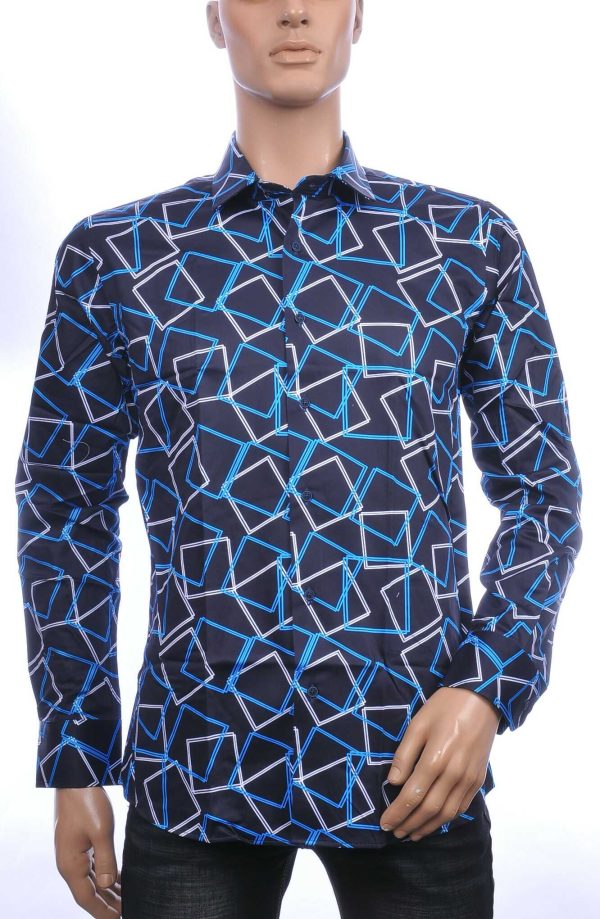 Corrino Italiaans getailleerd slim fit allover vierkantjes dessin heren overhemd Zwart