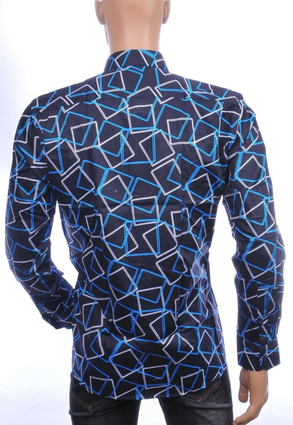Corrino Italiaans getailleerd slim fit allover vierkantjes dessin heren overhemd Zwart
