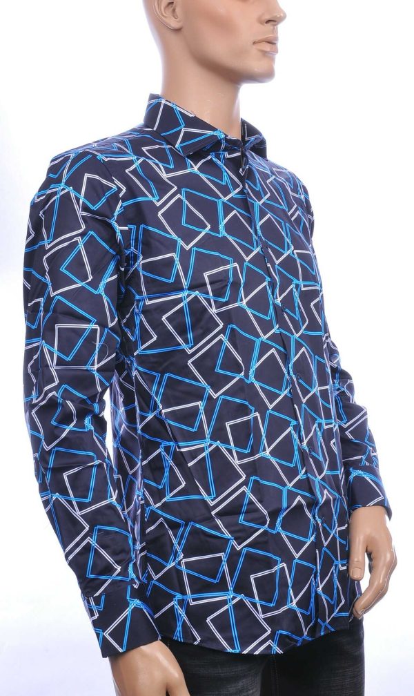 Corrino Italiaans getailleerd slim fit allover vierkantjes dessin heren overhemd Zwart