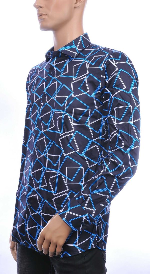 Corrino Italiaans getailleerd slim fit allover vierkantjes dessin heren overhemd Zwart