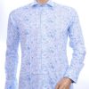 Corrino Italiaans getailleerd slim fit allover bloemen dessin heren overhemd Blauw