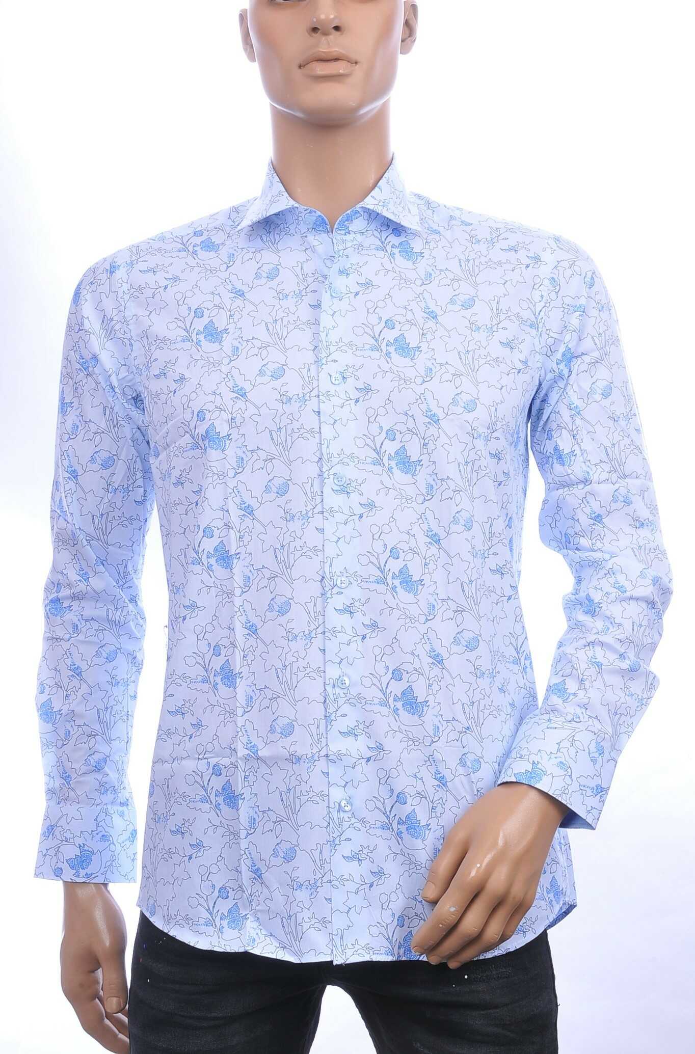 Corrino Italiaans getailleerd slim fit allover bloemen dessin heren overhemd Blauw