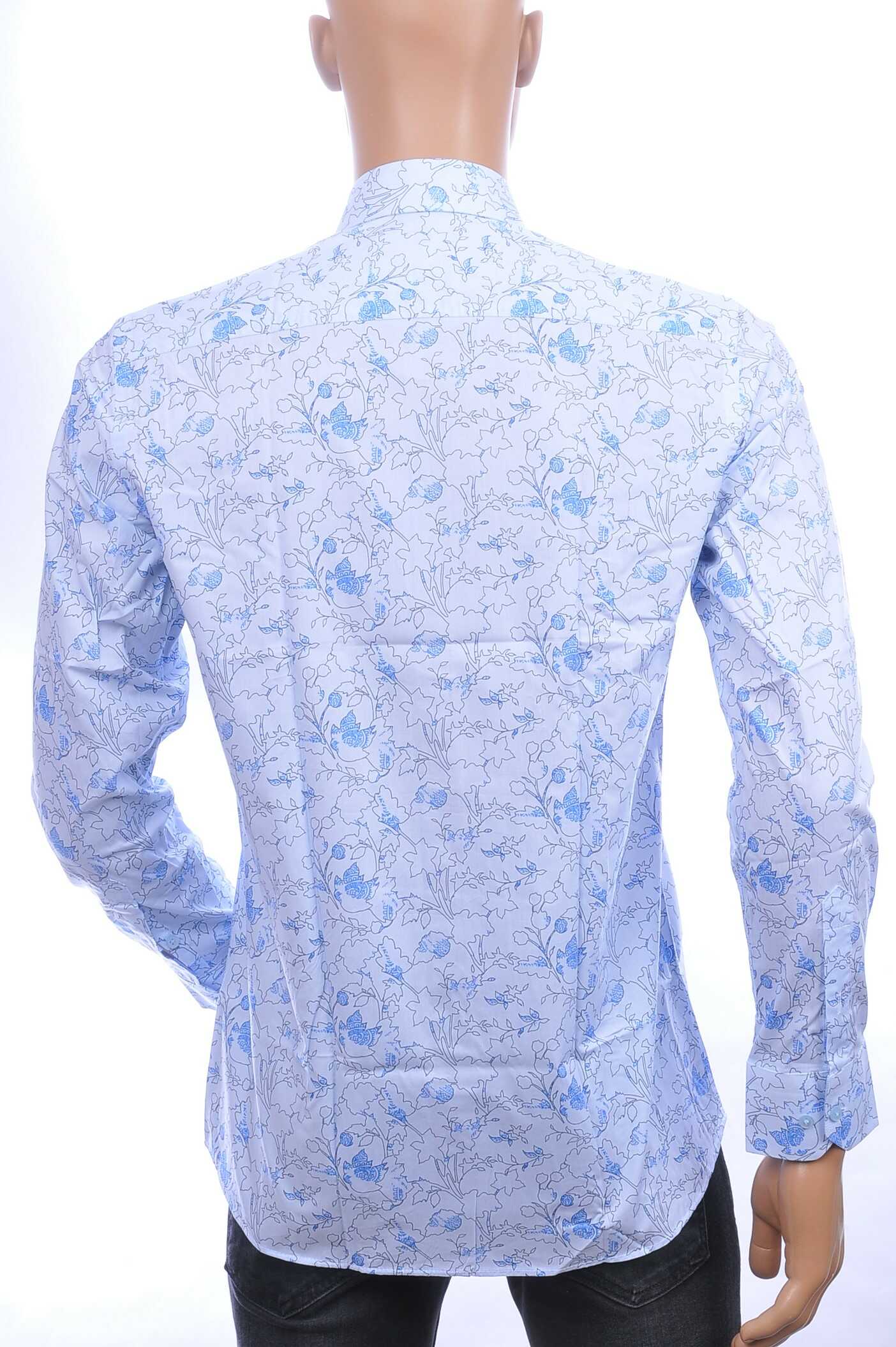 Corrino Italiaans getailleerd slim fit allover bloemen dessin heren overhemd Blauw