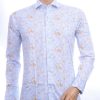 Corrino Italiaans getailleerd slim fit allover bloemen dessin heren overhemd Beige