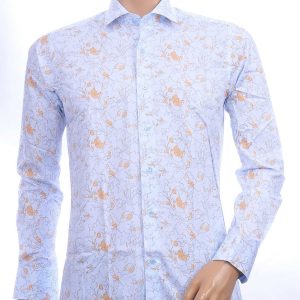 Corrino Italiaans getailleerd slim fit allover bloemen dessin heren overhemd Beige