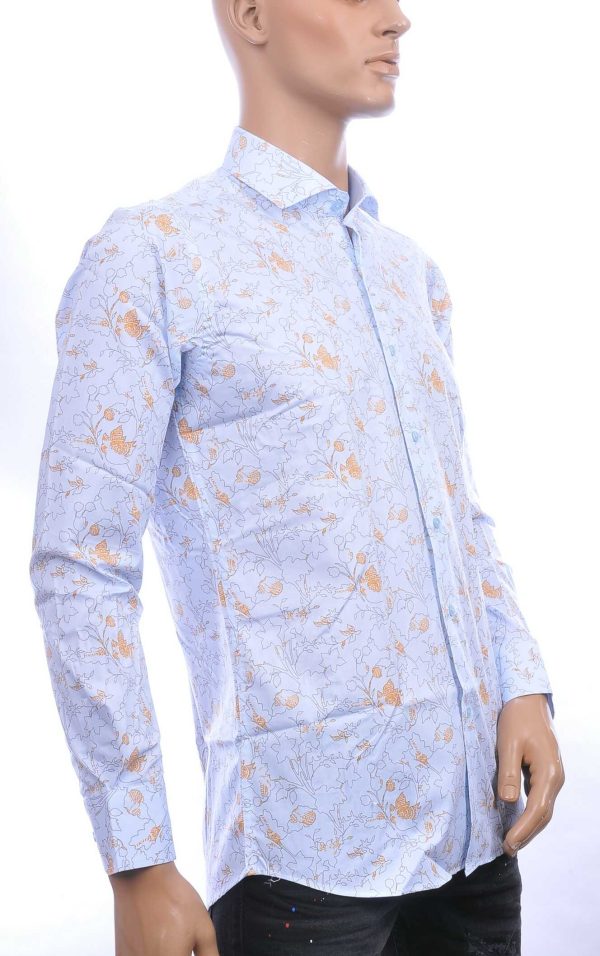 Corrino Italiaans getailleerd slim fit allover bloemen dessin heren overhemd Beige