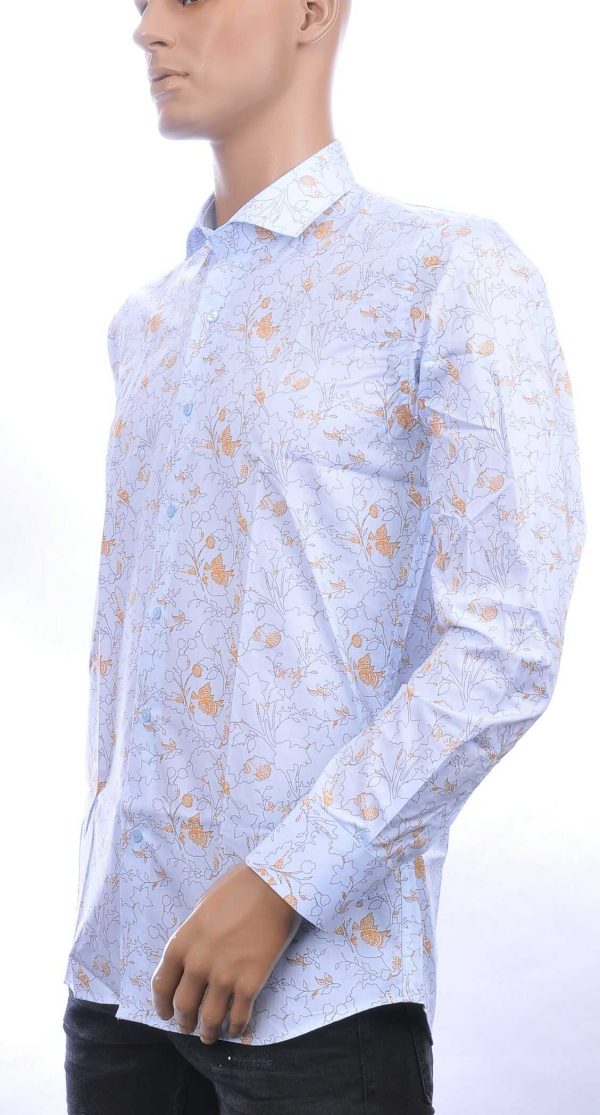 Corrino Italiaans getailleerd slim fit allover bloemen dessin heren overhemd Beige