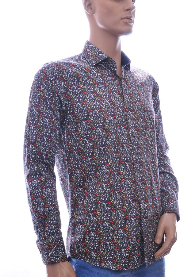 Corrino modern fit allover bloemen dessin heren overhemd Zwart