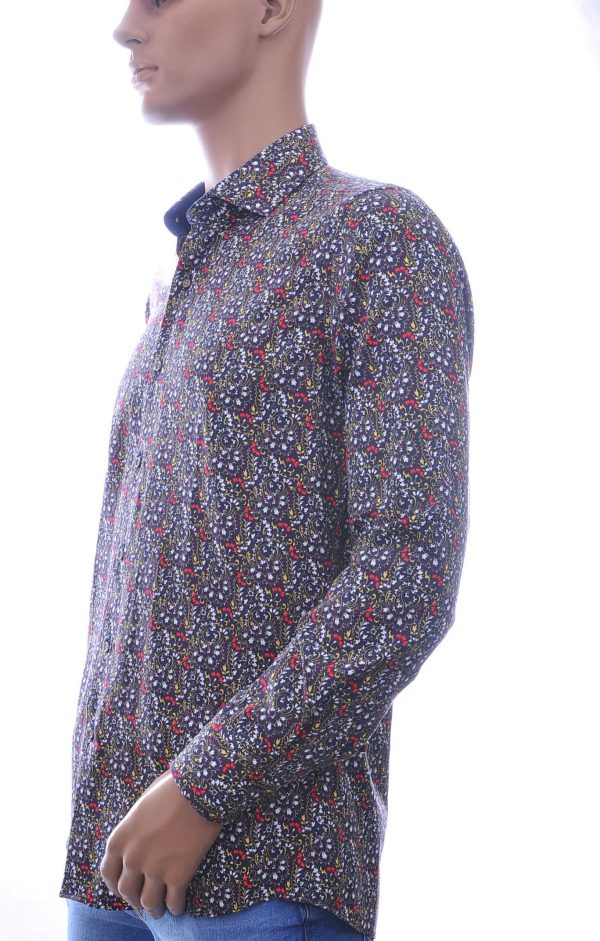 Corrino modern fit allover bloemen dessin heren overhemd Zwart