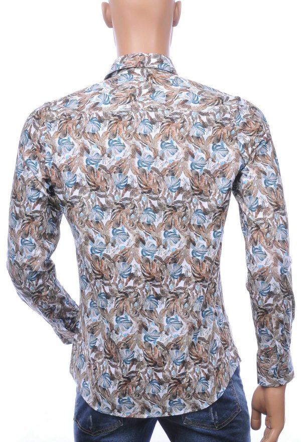 FERLUCCI A Fish Named Fred Wolff Blitz Louis Vuitton GUCCI VERSACE KENZO Dsquared2 Levi's CHASIN G-STAR DOLCE & GABBANA DIESEL PME LEGEND WAM DENIM LACOSTE Parajumpers Stone Island slim fit all over bladeren dessin heren overhemd Beige
