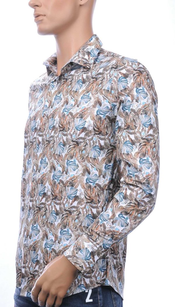 FERLUCCI A Fish Named Fred Wolff Blitz Louis Vuitton GUCCI VERSACE KENZO Dsquared2 Levi's CHASIN G-STAR DOLCE & GABBANA DIESEL PME LEGEND WAM DENIM LACOSTE Parajumpers Stone Island slim fit all over bladeren dessin heren overhemd Beige