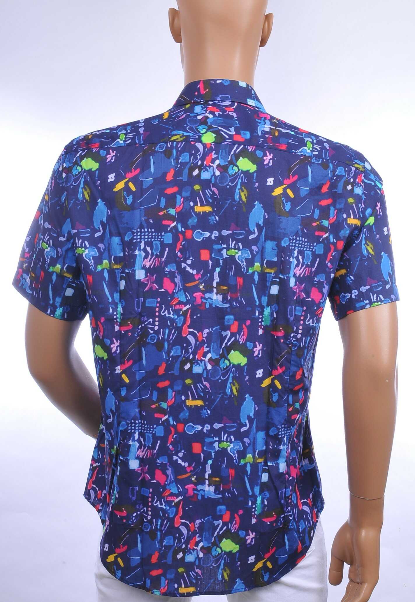 GABANO slim fit getailleerd allover dessin korte mouwen Italiaanse overhemd Navy