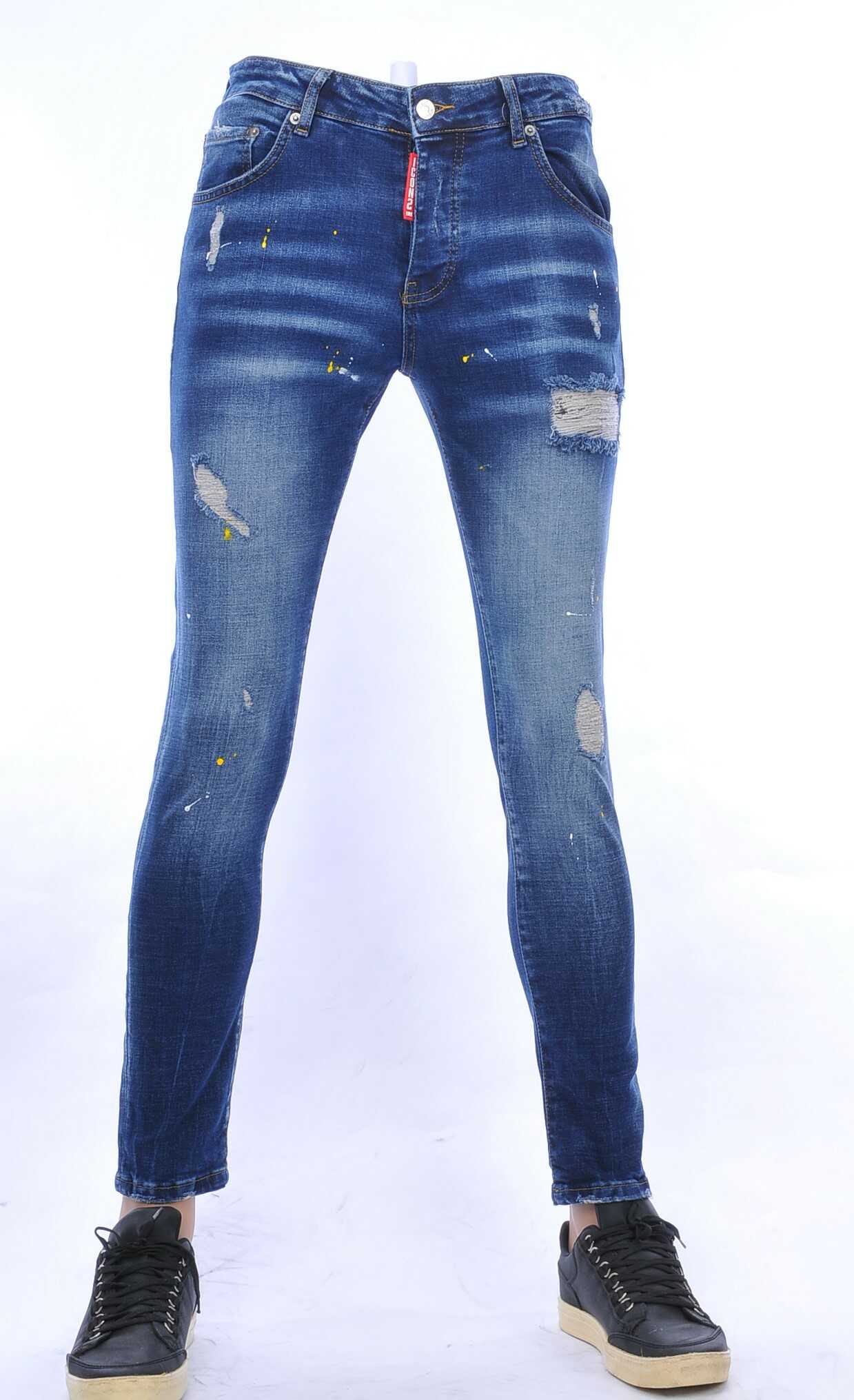 ICON2 Hippie Gescheurde Slim Fit Heren Jeans met Verfvlekjes - Blauw