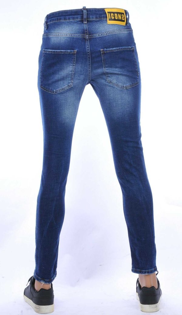 ICON2 A Fish Named Fred Wolff Blitz Louis Vuitton GUCCI VERSACE KENZO Dsquared2 Levi's CHASIN G-STAR DOLCE & GABBANA DIESEL PME LEGEND WAM DENIM LACOSTE hippie gescheurde slim fit heren jeans met verfvlekjes Blauw