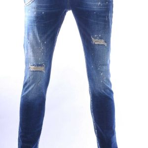 ICON2 hippie gescheurde slim fit stretch heren jeans Blauw