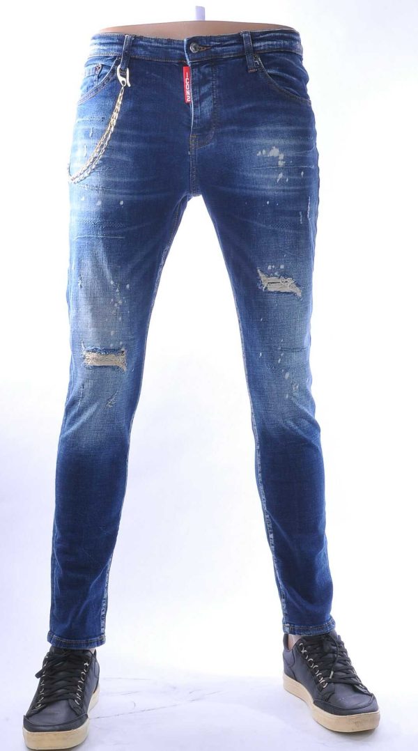 ICON2 hippie gescheurde slim fit stretch heren jeans Blauw