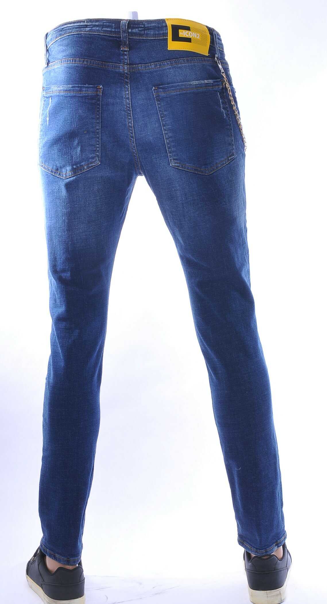 ICON2 hippie gescheurde slim fit stretch heren jeans Blauw