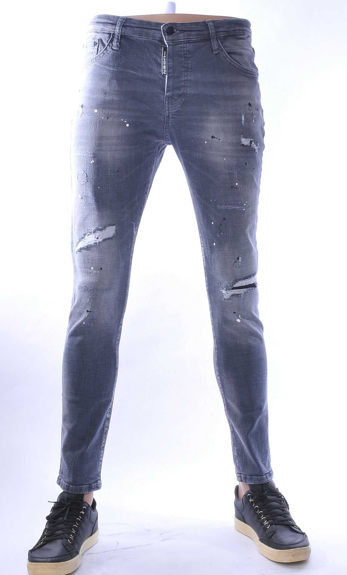 ICON2 hippie gescheurde slim fit stretch heren jeans met verfspatten Grijs