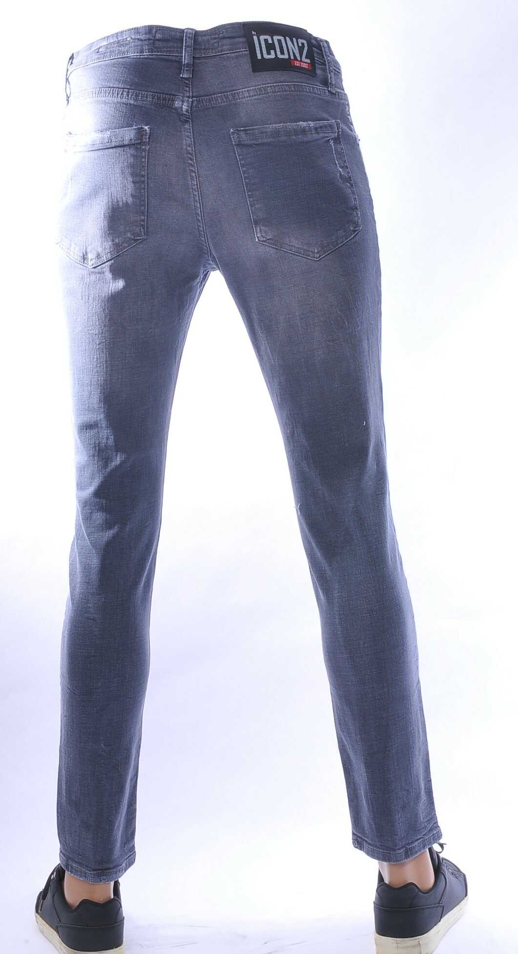 ICON2 hippie gescheurde slim fit stretch heren jeans met verfspatten Grijs