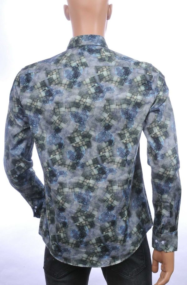 BERZO trendy slim fit allover bladeren arts dessin heren overhemd Khaki