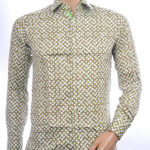 BERZO trendy slim fit allover dessin heren overhemd Groen