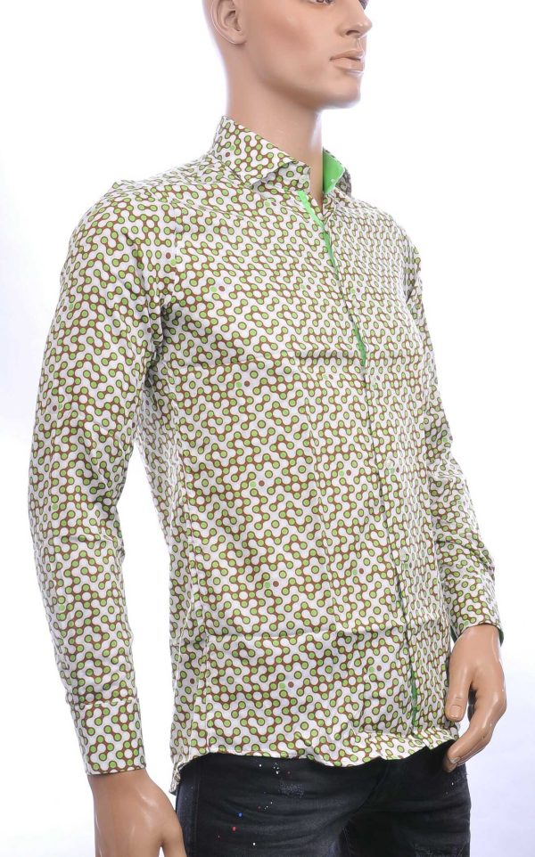 BERZO trendy slim fit allover dessin heren overhemd Groen