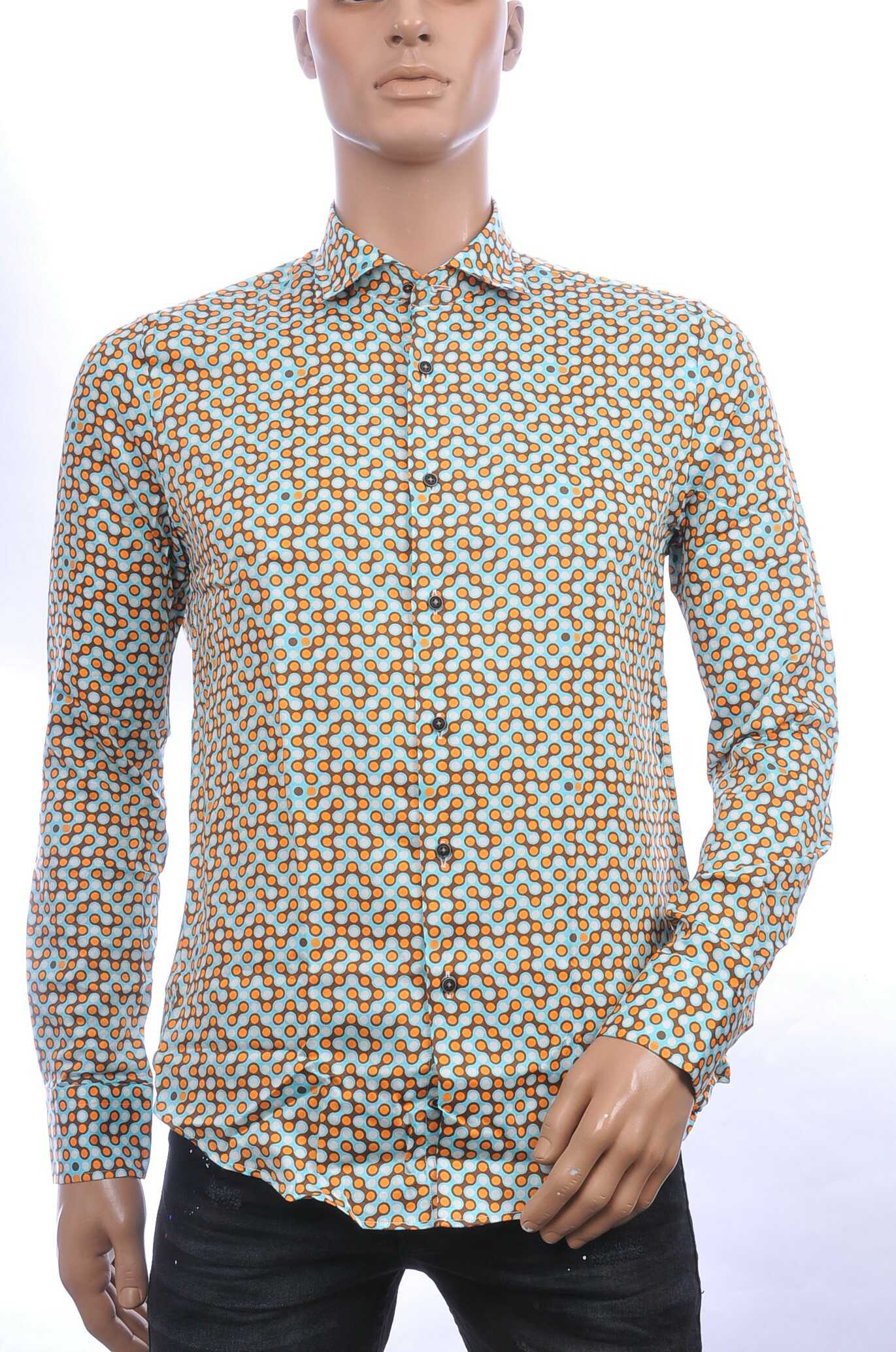 BERZO trendy slim fit allover dessin heren overhemd Oranje