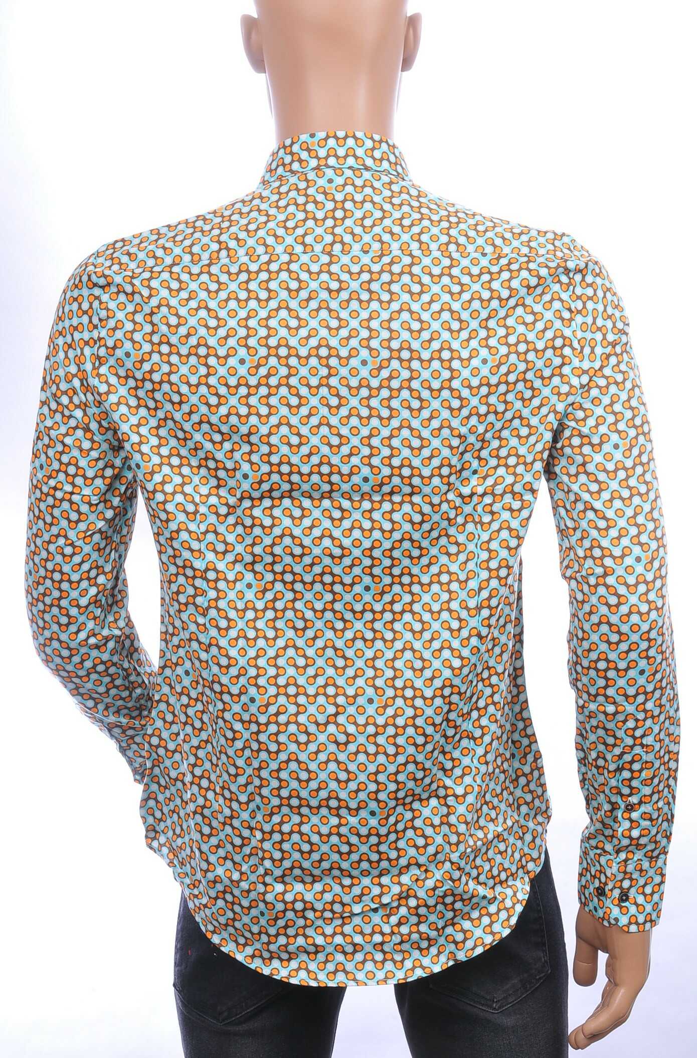 BERZO trendy slim fit allover dessin heren overhemd Oranje