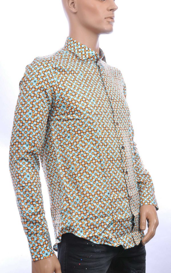 BERZO trendy slim fit allover dessin heren overhemd Oranje
