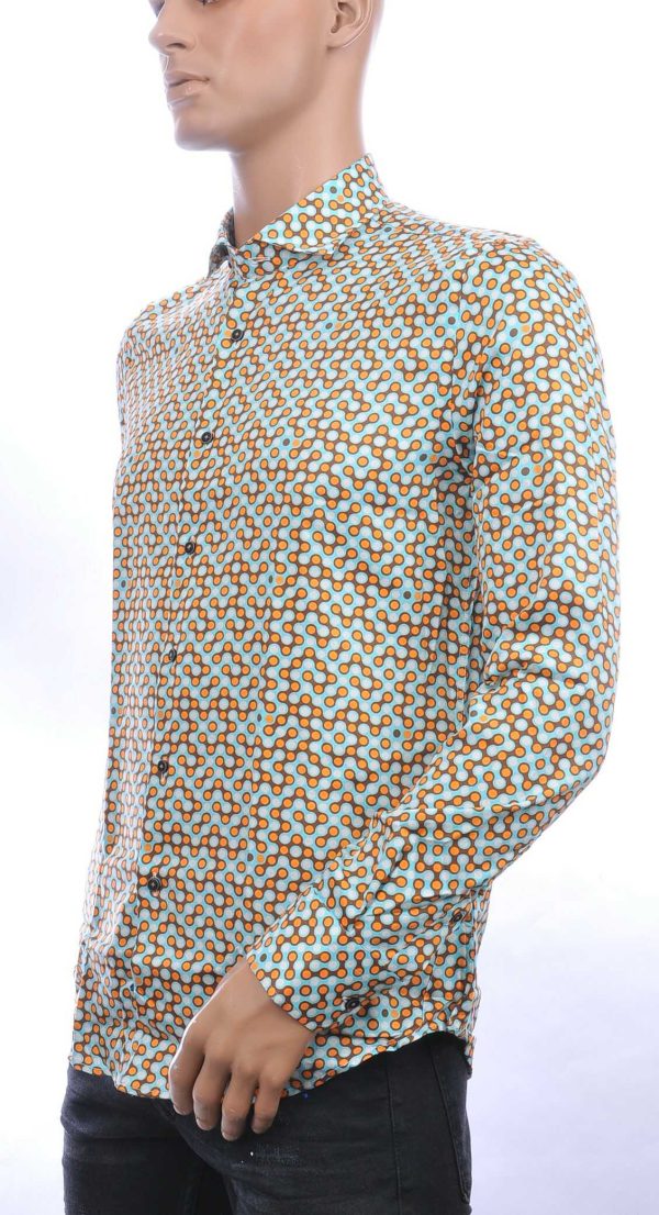 BERZO trendy slim fit allover dessin heren overhemd Oranje