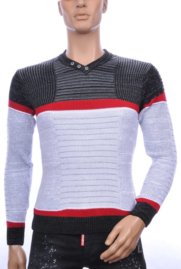 CI-BORG Wolff Blitz Moncler DIOR Philipp Plein PRADA Louis Vuitton GUCCI VERSACE KENZO Dsquared2 Levi's CHASIN G-STAR DOLCE & GABBANA DIESEL PME LEGEND WAM DENIM LACOSTE trendy v-hals dunne heren trui Grijs-Rood