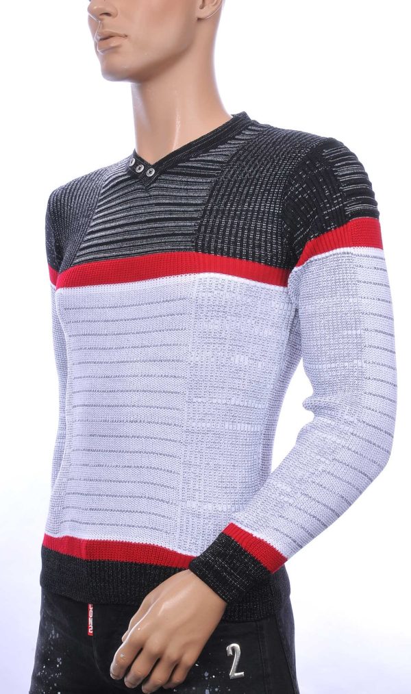 CI-BORG Wolff Blitz Moncler DIOR Philipp Plein PRADA Louis Vuitton GUCCI VERSACE KENZO Dsquared2 Levi's CHASIN G-STAR DOLCE & GABBANA DIESEL PME LEGEND WAM DENIM LACOSTE trendy v-hals dunne heren trui Grijs-Rood