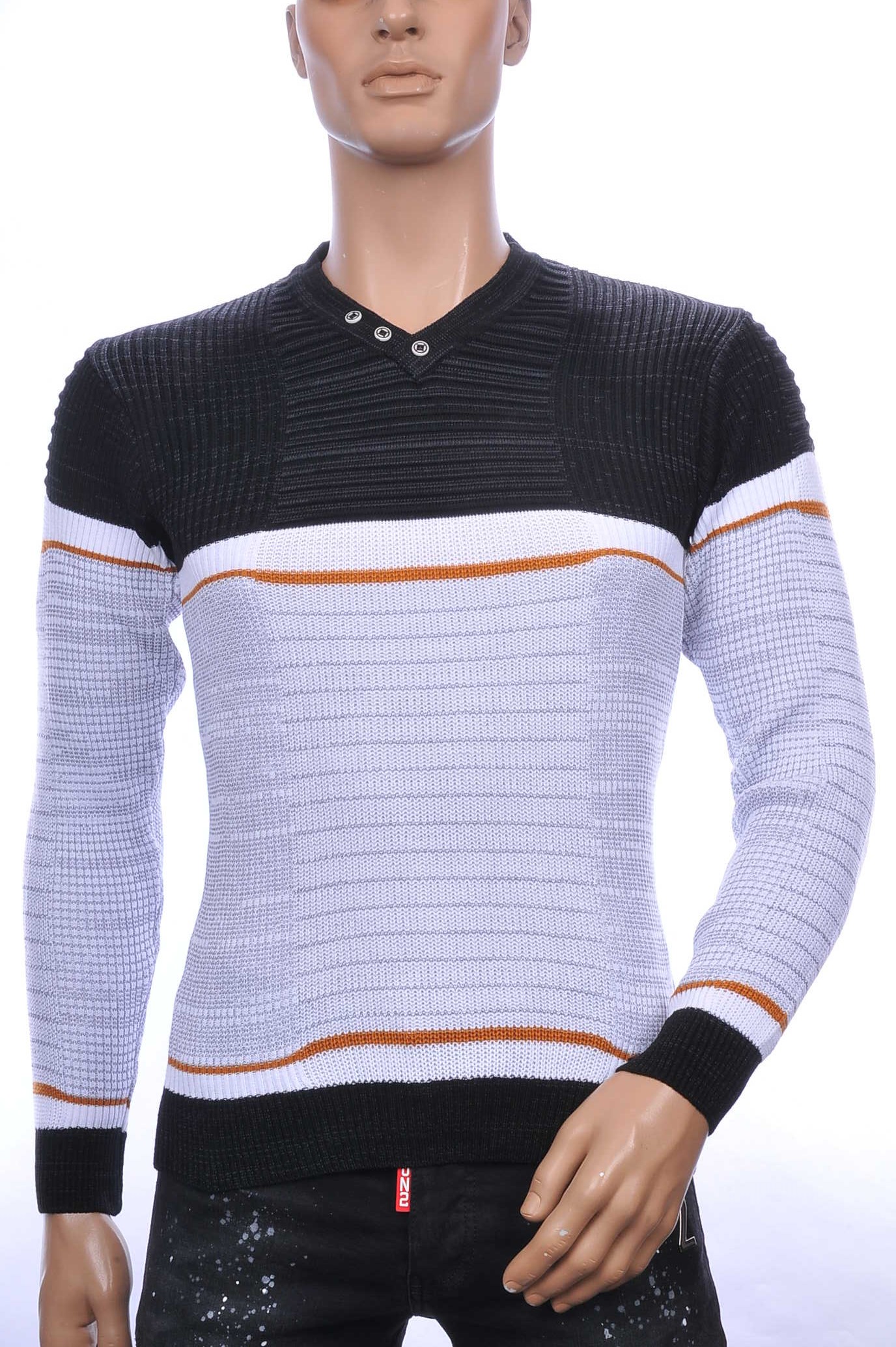 CI-BORG Wolff Blitz Moncler DIOR Philipp Plein PRADA Louis Vuitton GUCCI VERSACE KENZO Dsquared2 Levi's CHASIN G-STAR DOLCE & GABBANA DIESEL PME LEGEND WAM DENIM LACOSTE trendy v-hals dunne heren trui Wit-Beige