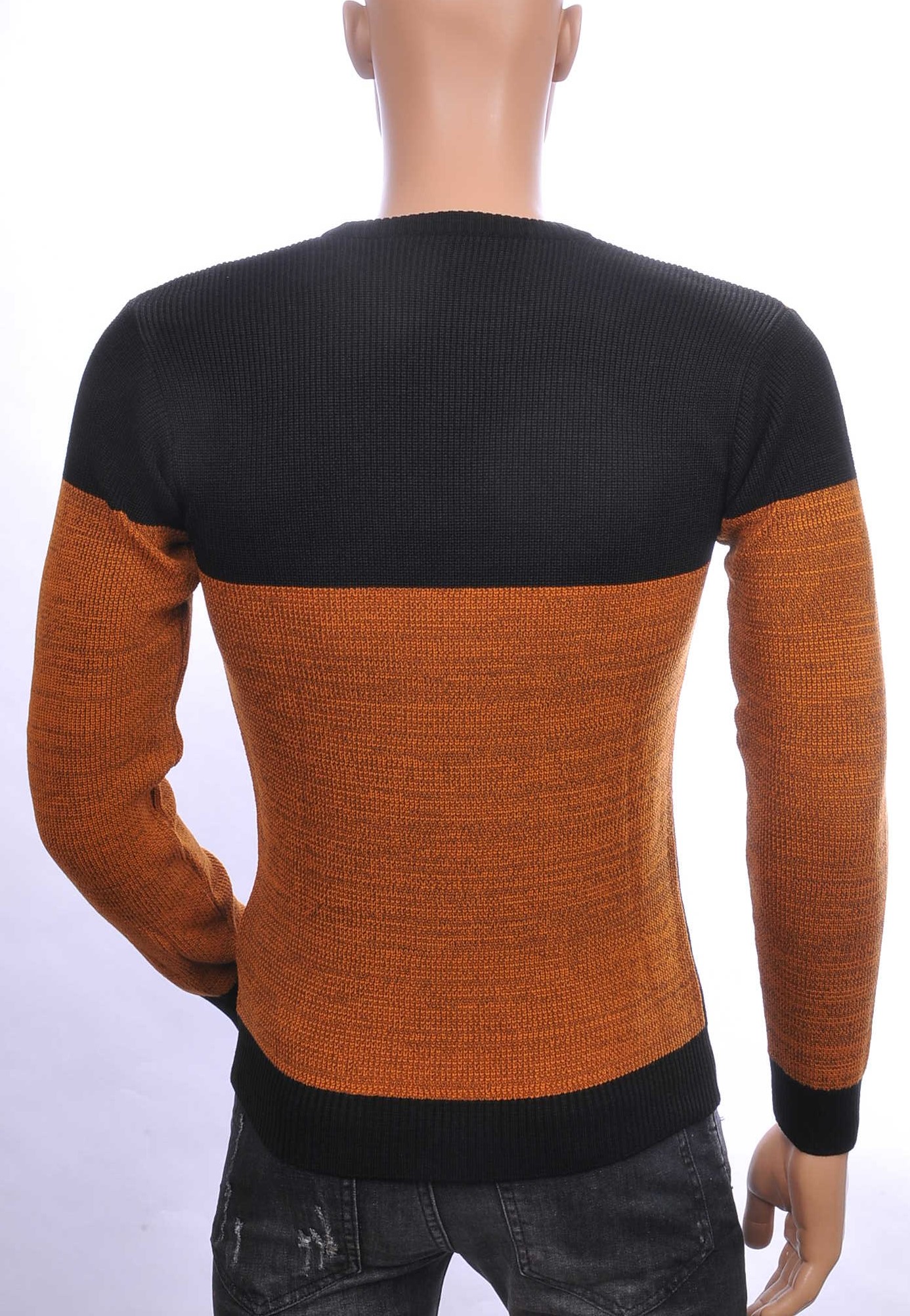 CI-BORG trendy ronde hals dunne heren trui Zwart - Bruin